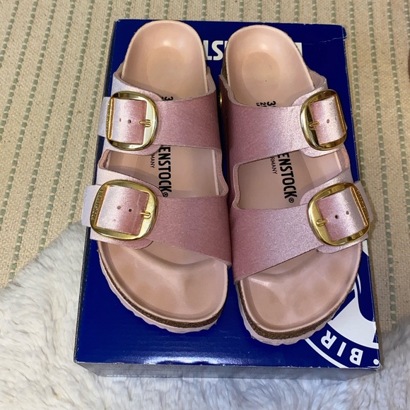 Birkenstock Pink Arizona Big Buckle Velvet Sandals - Picture 2 of 9